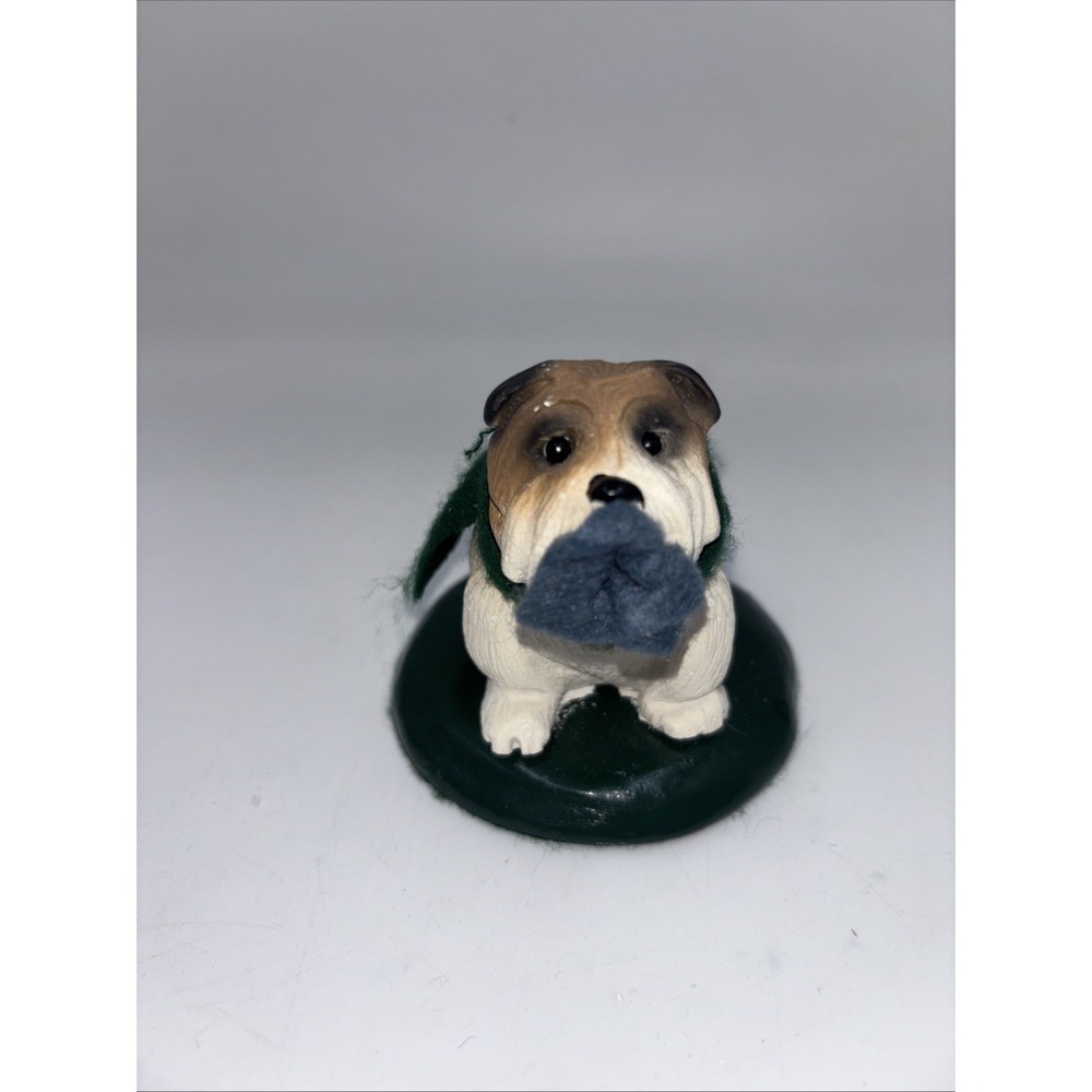 Vintage Byers' Choice Postman Bulldog Dog w/Mailman's Pants Fabric in Mouth
